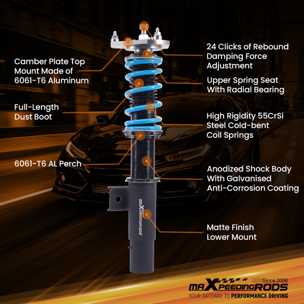 大众捷达MK5 MK6 FWD的24级阻尼器线圈悬挂套件06-17-5
