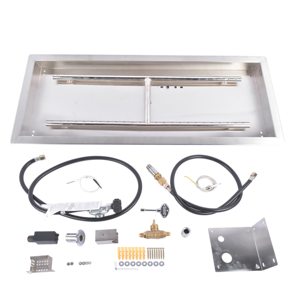 30x10-inch Fire Pit Pan Stainless Steel Fire Pit Burner Kit Rectangular Indoor or Outdoor