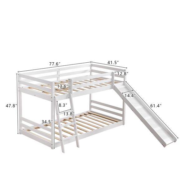Elevated Cross Guard Rail with Slide Twin Pine Wooden Bed White
