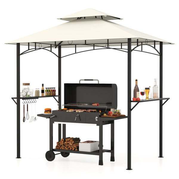 8 x 5 x 8.4 ft Beige Outdoor Grill Gazebo Canopy with 2 Shelves