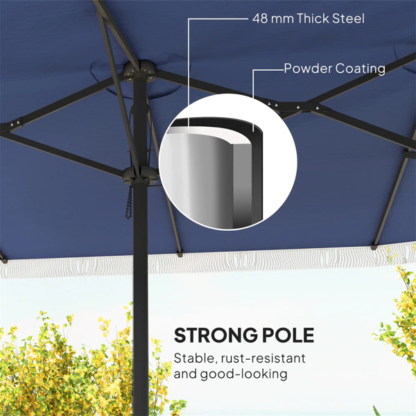 15ft  Blue Patio Umbrella UPF30+ Outdoor Umbrella with Fringe and Crank Handle
