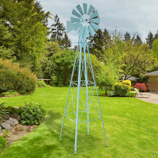 8FT Weather Resistant Yard Garden Windmill Blue