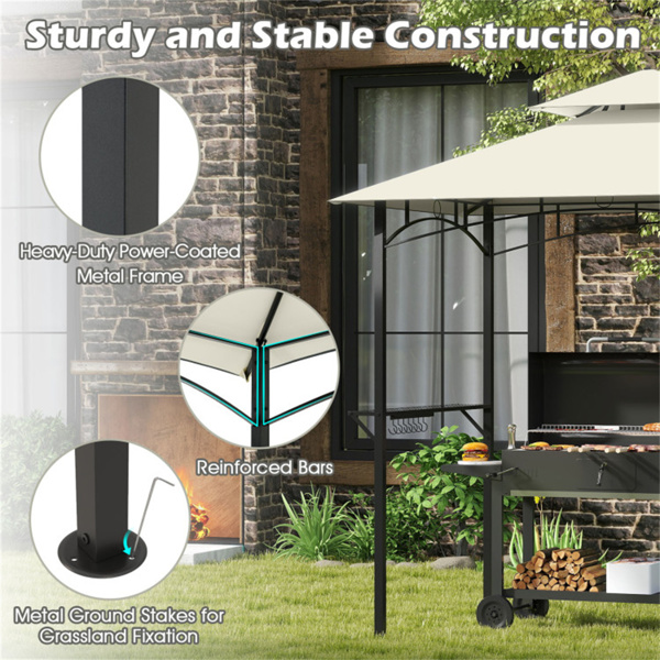 8 x 5 x 8.4 ft Beige Outdoor Grill Gazebo Canopy with 2 Shelves
