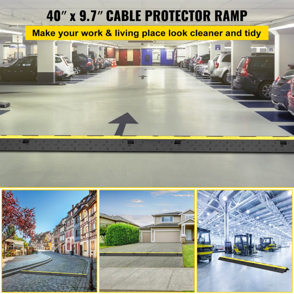3 Pack Heavy Duty Cable Protectors, 2 Channel Design, 11000lbs Capacity, for Wire, Hose, and Cord Protection on Floor, Driveway, and Speed Bump Areas