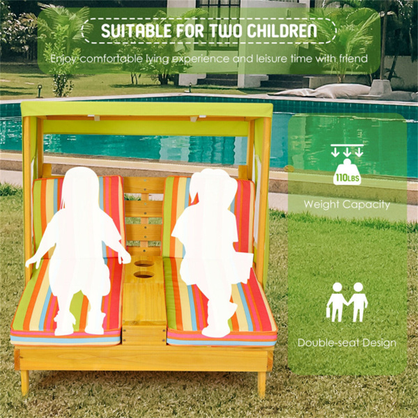 Colorful Kids Patio Lounge Chair with Cup Holders and Awning  