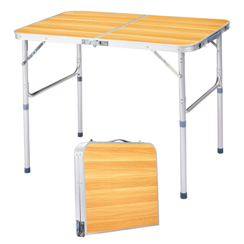 3ft Aluminum Alloy Folding Table wood grain color