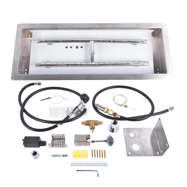 24 x 8-inch Fire Pit Pan Stainless Steel Fire Pit Burner Kit Rectangular Indoor or Outdoor