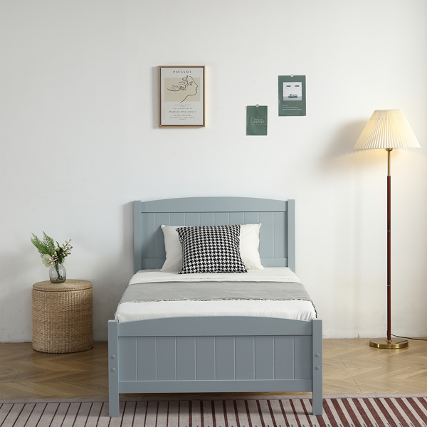 Twin Pine Single-Layer Core Vertical Stripe Full-Board Curved Bed Head With The Same Bed Foot Wooden Bed Grey
