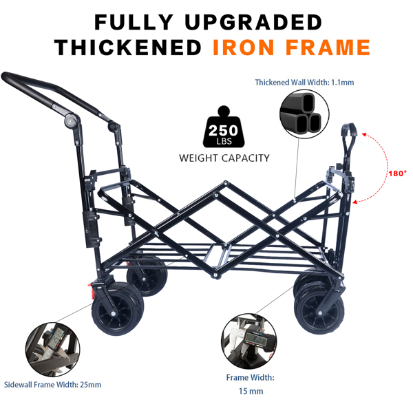 Foldable Wagon with Removable Canopy & Cooler Bag - Heavy Duty Collapsible Wagon Utility Cart with 4