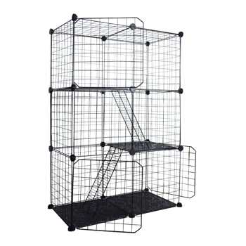 Folding DIY Cat Cage Crate Kennel 3-Tier 24 Pieces Stable <b style=\\'color:red\\'>Pet</b> Metal Wire <b style=\\'color:red\\'>House</b>