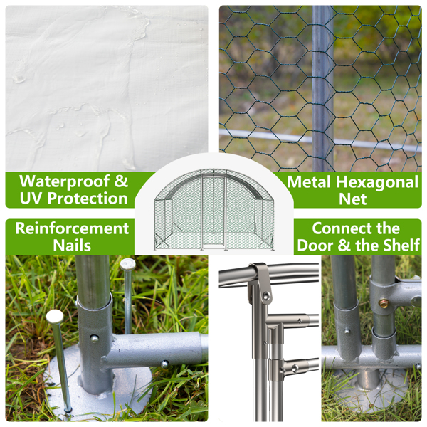 9.84' x 13.12' x 6.56' Large Chicken Coop Metal Chicken Run with Waterproof and Anti-UV Cover