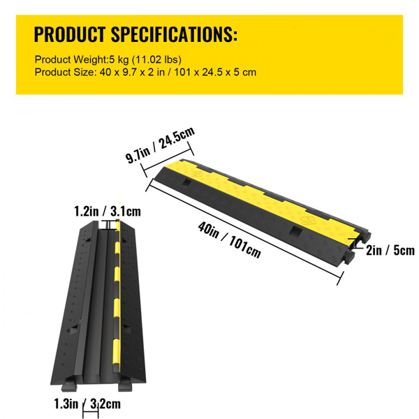 3 Pack Heavy Duty Cable Protectors, 2 Channel Design, 11000lbs Capacity, for Wire, Hose, and Cord Protection on Floor, Driveway, and Speed Bump Areas