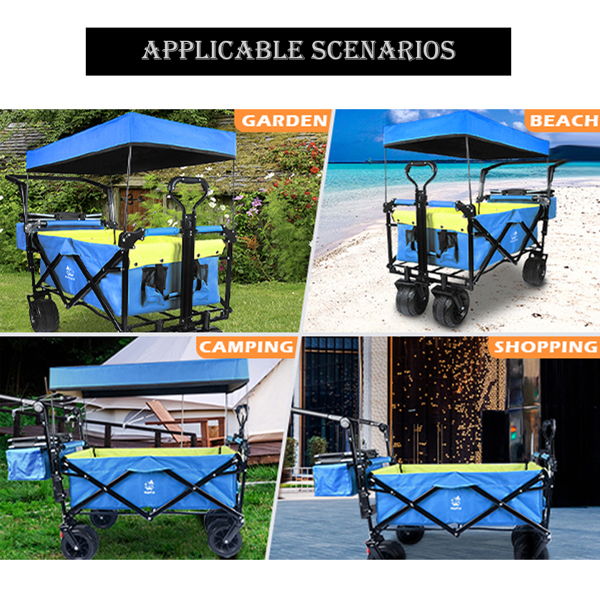 Foldable Wagon with Removable Canopy & Cooler Bag - Heavy Duty Collapsible Wagon Utility Cart with 4