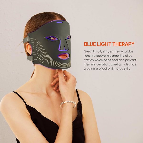 7 Color Cordless LED Face Mask for Wrinkle & Acne Reducing - Black