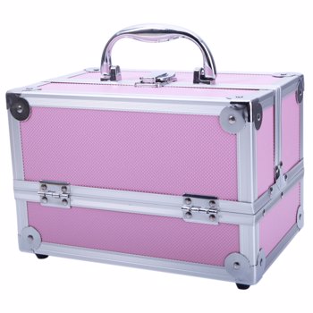 SM-2176 Aluminum Makeup Train Case Jewelry Box Cosmetic Organizer with Mirror 9\\"x6\\"x6\\" Pink