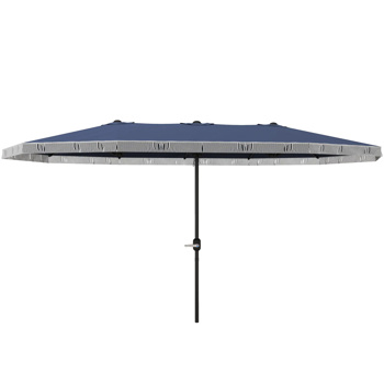 15ft  Blue Patio Umbrella UPF30+ Outdoor Umbrella with Fringe and Crank Handle