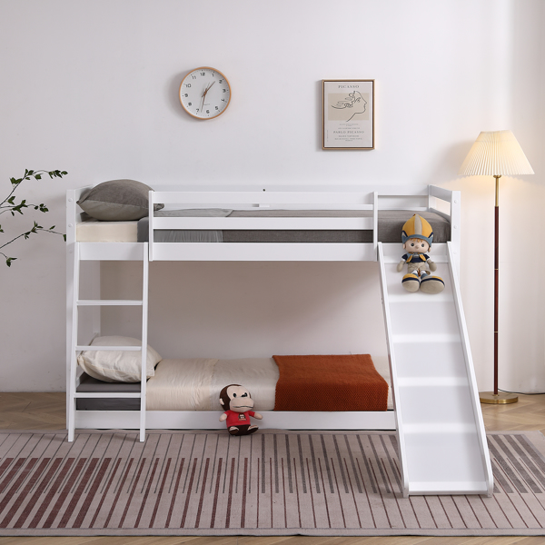 Elevated Cross Guard Rail with Slide Twin Pine Wooden Bed White