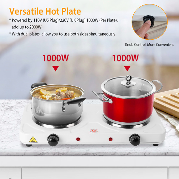 Cooking electric heating plate, 2-burner electric stove, 2000 watt portable electric stove, glass stove, easy to clean, suitable for RV/home/camping 110V