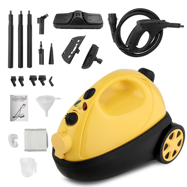 VSC28B Multipurpose Steam Cleaner with 19 Accessories, 1.2L tank Portable Steamer for Floors, Carpet, Windows, Cars and More, 1500W, Yellow