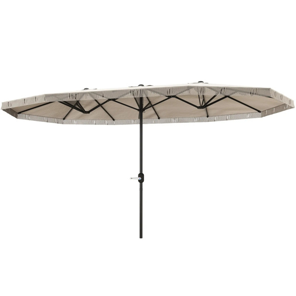15ft Cream White  Patio Umbrella UPF30+ Outdoor Umbrella with Fringe and Crank Handle