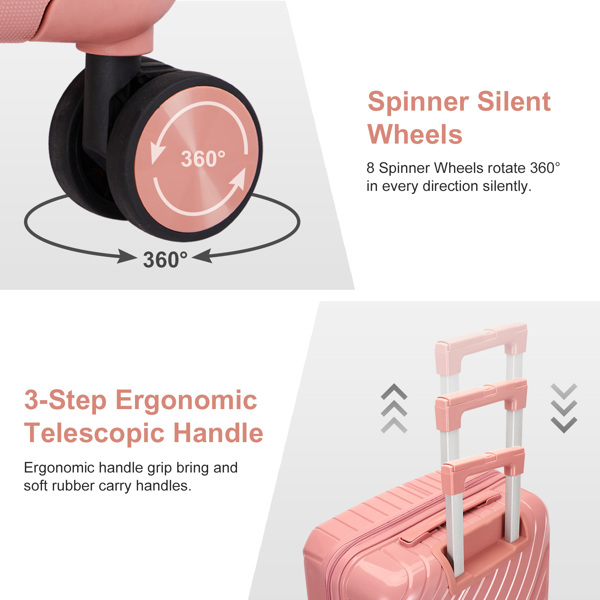 4-Piece Luggage Set with 2-Piece Handbag & 8-Piece Toiletry Kit – Rose Gold PP Suitcase + Beige Travel Accessories