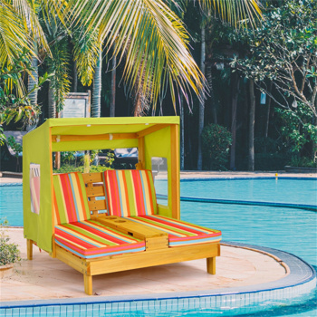 Colorful Kids Patio Lounge Chair with Cup Holders and Awning  