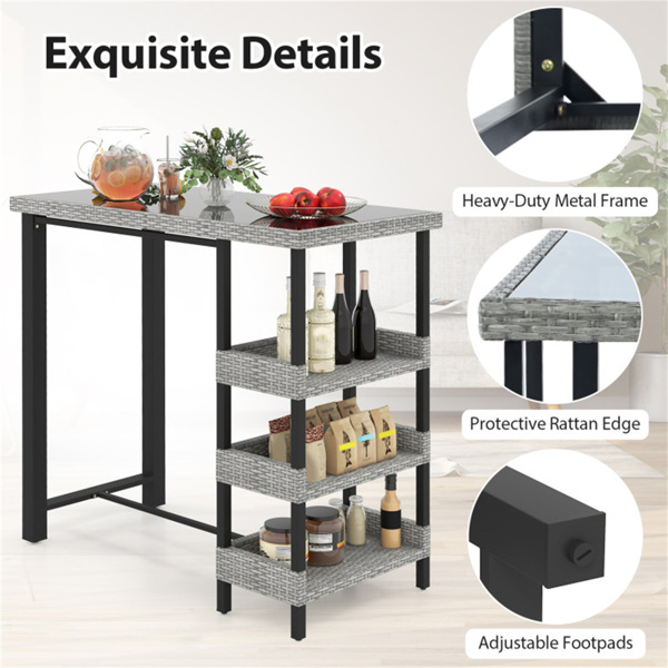 Courtyard Table with Tempered Glass Top Outdoor Bar Table 43.5