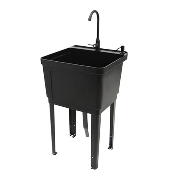 A3- 黑色塑料洗衣槽 Freestanding Plastic Utility Sink Laundry Tub Wash Bowl Laundry Sink with Faucet-3
