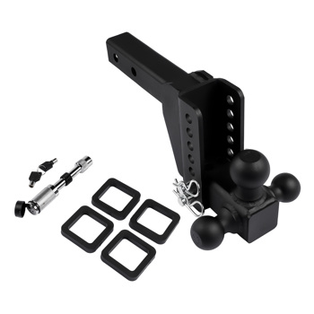 拖车挂接装置 Adjustable Trailer Hitch 18,500 lbs 2" Receiver 6" Drop/Rise Tow Hitch Tri-Ball Trailer Kit Black
