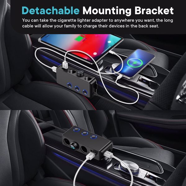 Car Charger Splitter 200W 3 Socket Cigarette Lighter Adapter with PD30W USB-C Multi USB Car Charger DC Outlet