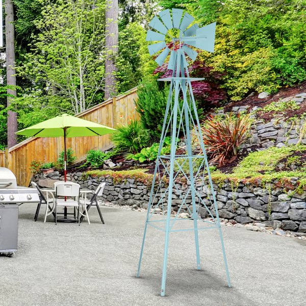 8FT Weather Resistant Yard Garden Windmill Blue
