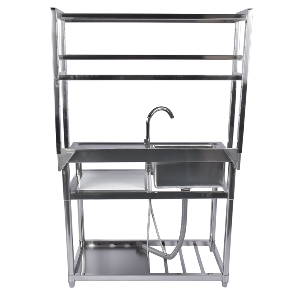 39.4in Stainless Steel Utility Sink Set, Single Bowl Commercial Sink w/ Shelves Single Bowl Sink for Kitchen, Garage with Drainboard and Hanging Tools