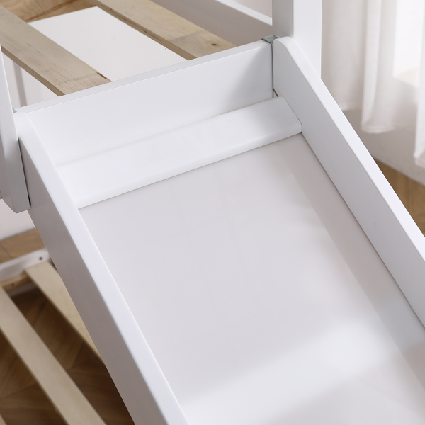 Elevated Cross Guard Rail with Slide Twin Pine Wooden Bed White