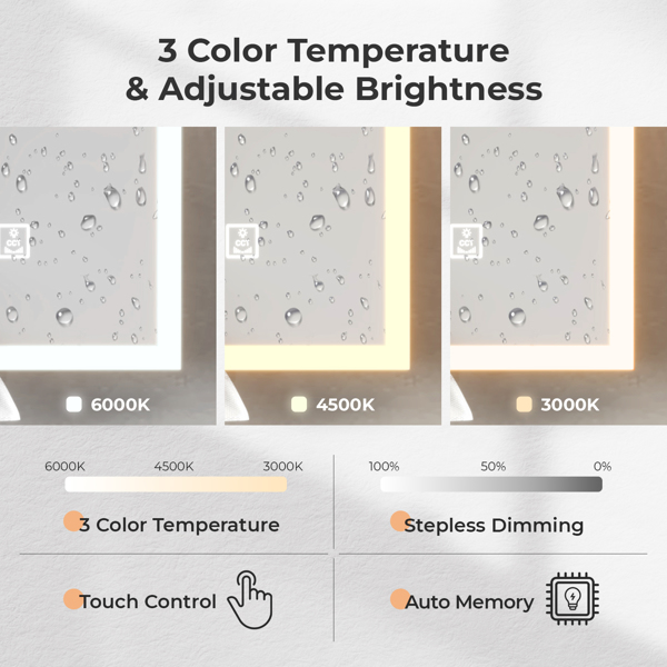 FCH White  LED Mirror Cabinet (32*28 inches), Double Doors, 7 Shelves, with Time & Temperature, Three-tone Lighting, Power-off Memory, Defogging, 