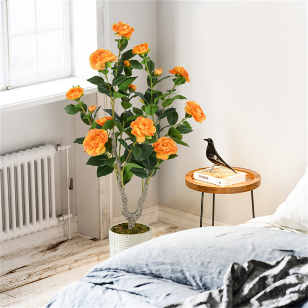 2 Pack Orange Artificial Camellia Tree with Blooming Flower 
