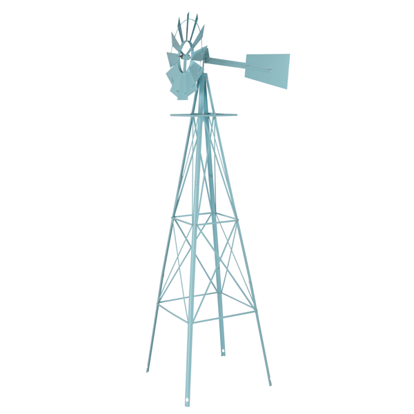8FT Weather Resistant Yard Garden Windmill Blue