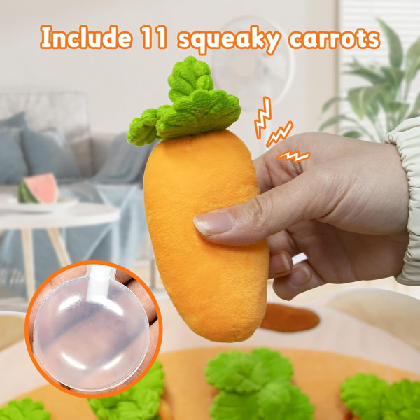 Pink Carrot Hide and Seek Dog Toys, 11 Squeaky Carrots for Enrichment, Plush Puzzle Toys for Small Dogs, Perfect Gift for Christmas and Birthday