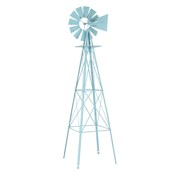 8FT Weather Resistant Yard Garden Windmill Blue