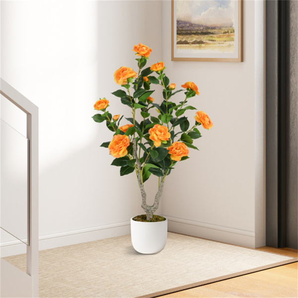 2 Pack Orange Artificial Camellia Tree with Blooming Flower 