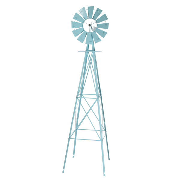 8FT Weather Resistant Yard Garden Windmill Blue