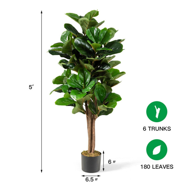 5 Feet Artificial Fiddle Leaf Fig Tree Outdoor Office Decorative Planter