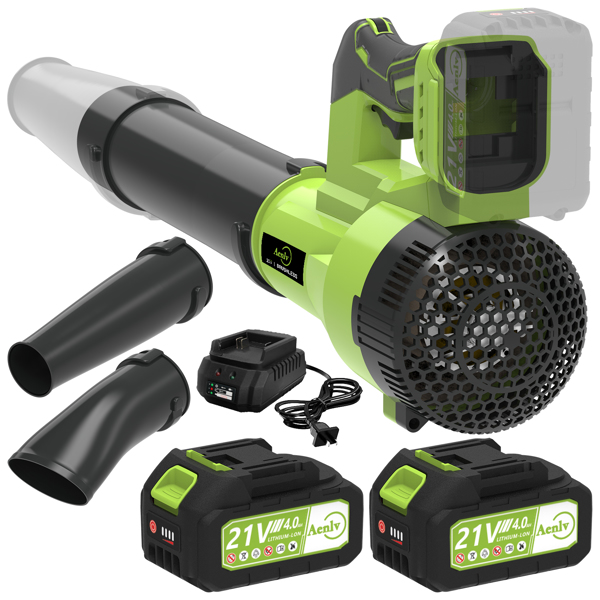 Leaf Blower Cordless, 400CFM &200MPH Brushless Motor Electric Leaf Blower with 2X 21V 4.0Ah Battery Powered ，5 Speed Powerful Blowing Ideal for Lawn Care & Yard Blowing Leaves, Snow（FBA delivery)