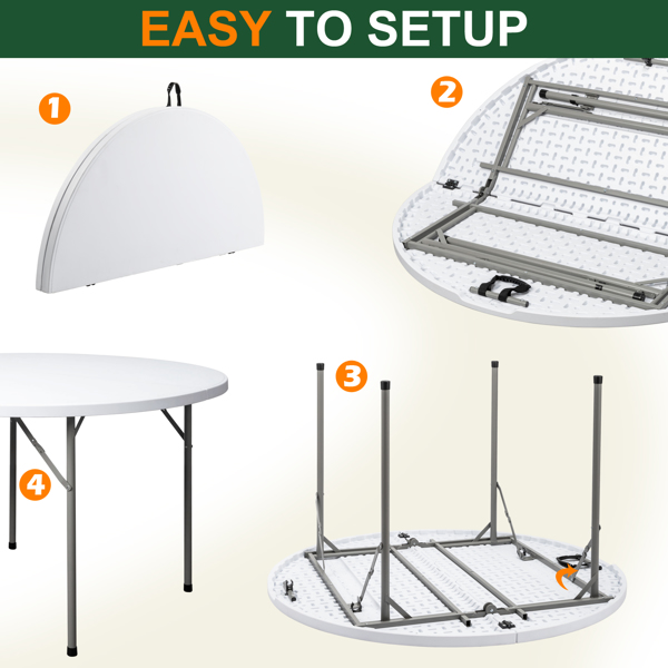48inch Round Folding Table Outdoor Folding Utility Table White