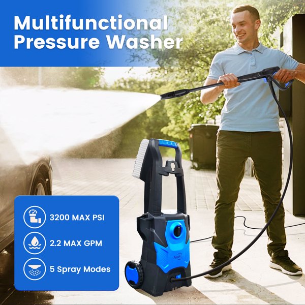 Electric Pressure Washer, Electric Power Washer with Rotatable Nozzles, 3200 PSI Max 2.2 GPM High Pressure Cleaning Machine with Foam Cannon, Power Washer for Car, Floor, Yard（FBA delivery)