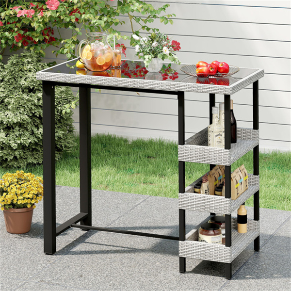 Courtyard Table with Tempered Glass Top Outdoor Bar Table 43.5