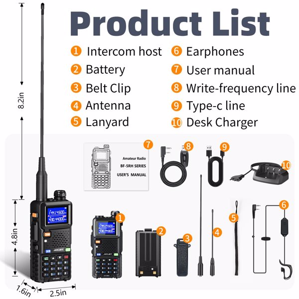 BAOFENG 5RH Ham Long Rang Walkie Talkies 10W (Upgraded of UV-5R), 999CH One Key Frequency Match, 2500mAh Battery Rechargeable Walkie Talkies, Charging (1PCS)