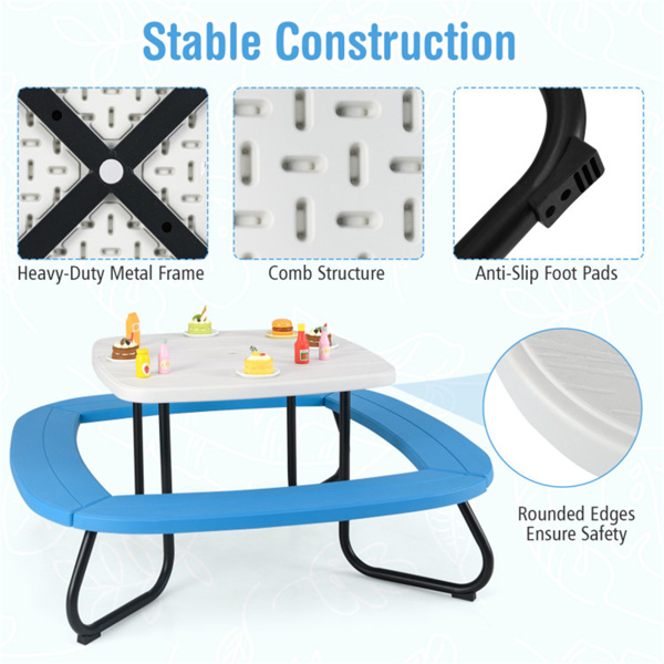  Kids Picnic Table Outdoor Activity Table With Umbrella -White