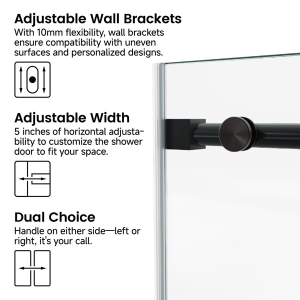 60*72“固定和滑动淋浴门，圆管五金件，透明玻璃淋浴门，3/8”（10mm）SGCC钢化玻璃，不锈钢[周末无法发货+LTL]-3