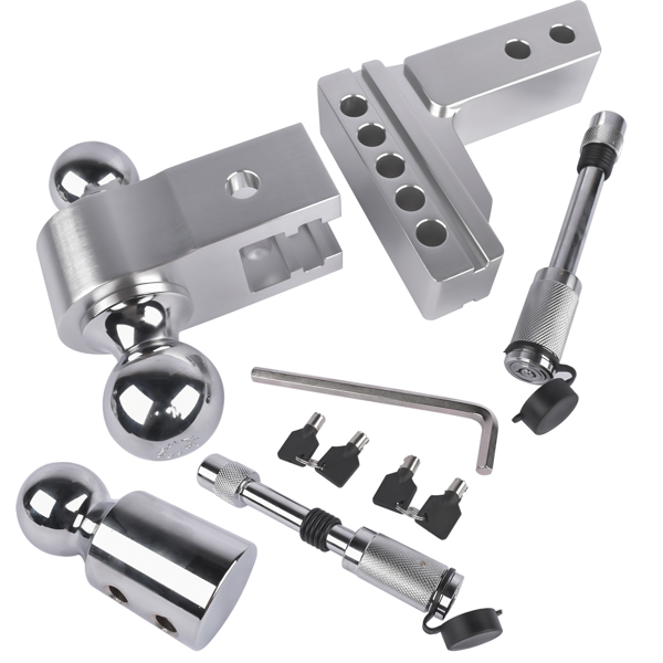 拖车挂接装置 2" Receiver 12500 LBS Adjustable Trailer Hitch 4" Drop/Rise Tow Hitch Aluminum Drop Hitch 1-7/8", 2", 2-5/16" Tri-Ball-4