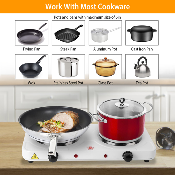 Cooking electric heating plate, 2-burner electric stove, 2000 watt portable electric stove, glass stove, easy to clean, suitable for RV/home/camping 110V